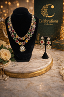 Navratna Polki Layered Necklace Set with Matching Earrings – Celebrations Collection