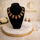 Traditional Lotus Motif Necklace Set with Matching Earrings – Gold Tone Festive Jewelry