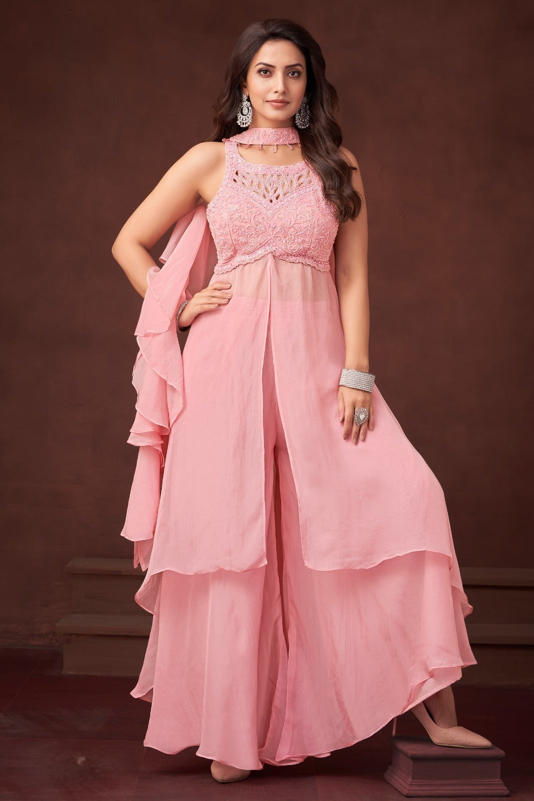 Indo Western Ready to wear Palazo Set Tissue Fabric