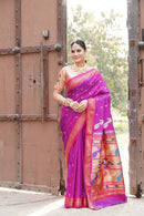Royal Magenta Pure Silk Paithani Saree with Handwoven Peacock Pallu