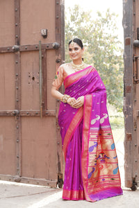 Royal Magenta Pure Silk Paithani Saree with Handwoven Peacock Pallu