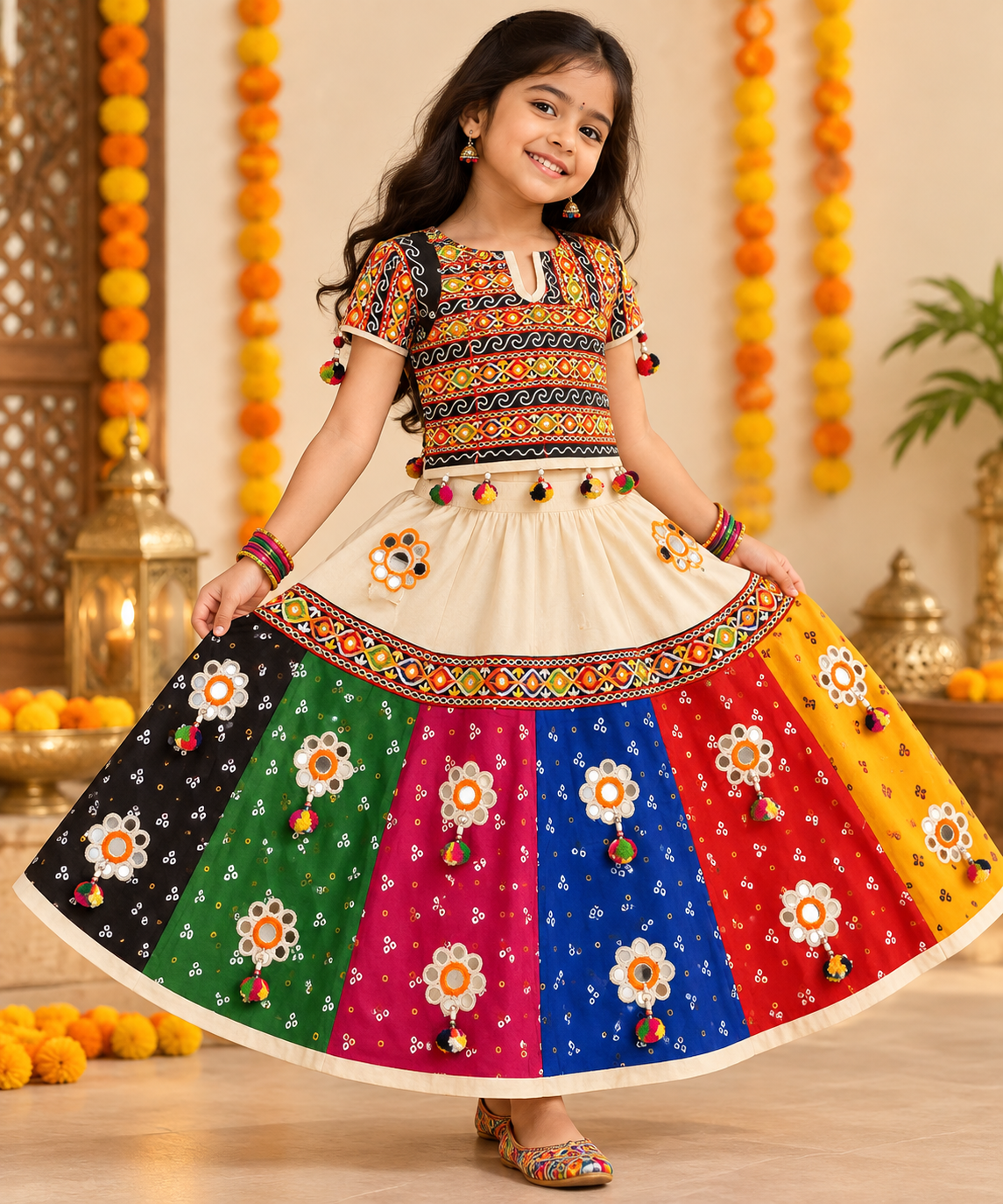 Kids Navratri Multicolor Lehenga Choli Set