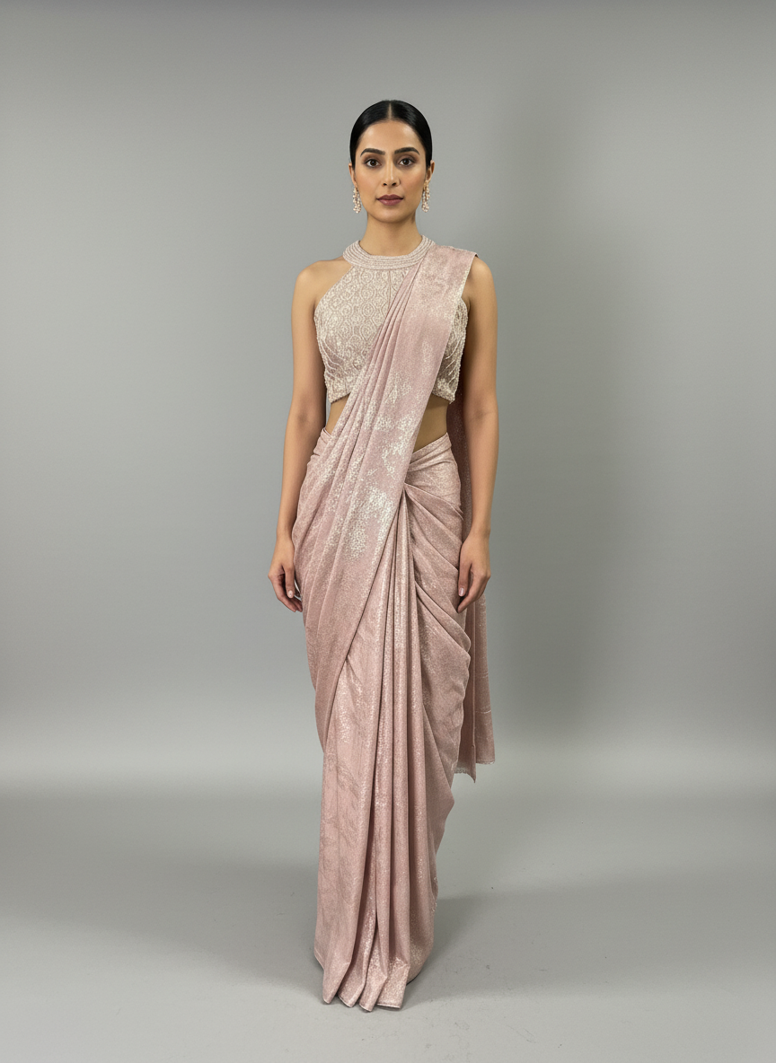 Mauve Ready-to-Wear Saree with Embellished Blouse