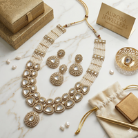 Royal Kundan & Multi-Strand Pearl Bridal Necklace Set with Earrings & Maang Tikka
