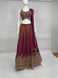 Plum Gold-Embellished Tissue Silk Lehenga