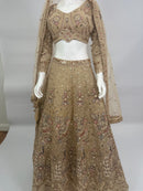 Antique Gold Soft Net Bridal Lehenga Choli with Heavy Embroidery & Dupatta