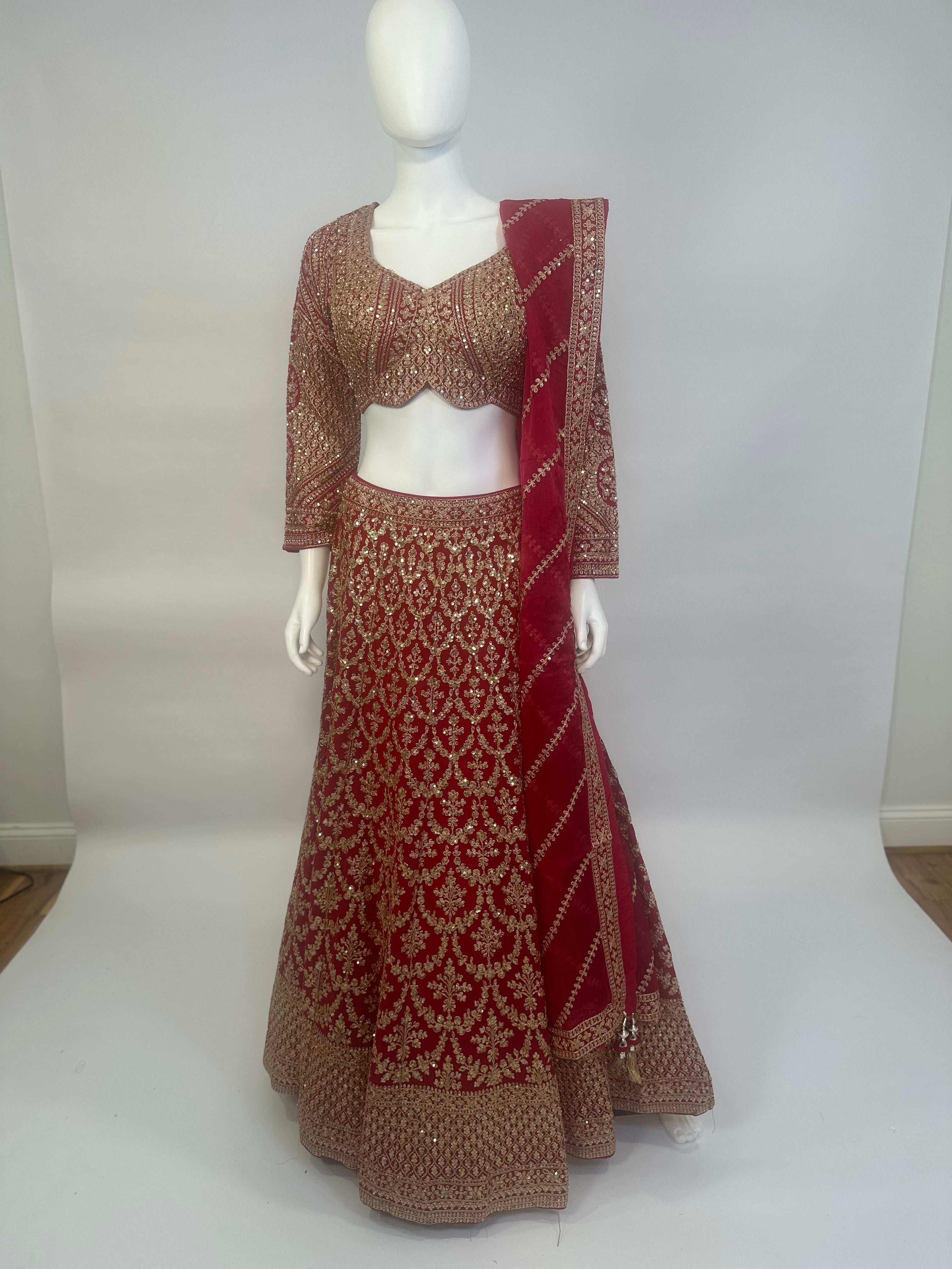 Georgette All-Over Embroidered Lehenga Choli Set with Pure Organza Dupatta – Wedding & Festive Wear