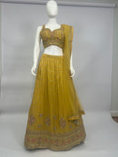 Mustard Gold Tissue Handwork Lehenga Choli Set with Dupatta – Festive & Wedding Wear
