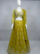 Lime Green Silk Brocade Embroidered Lehenga Choli Set with Dupatta – Festive & Wedding Wear