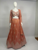 Peach Rose Silk Brocade Embroidered Lehenga Choli Set with Dupatta – Festive & Wedding Wear