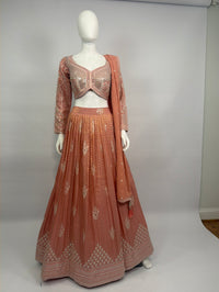 Peach Rose Silk Brocade Embroidered Lehenga Choli Set with Dupatta – Festive & Wedding Wear