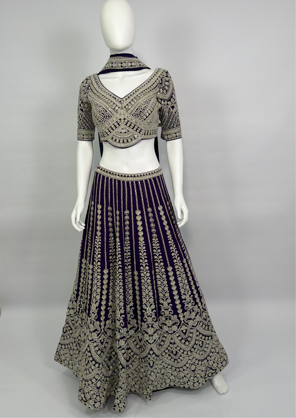 Royal Purple Georgette Heavy Embroidered Lehenga Choli Set with Dupatta – Festive & Wedding Wear