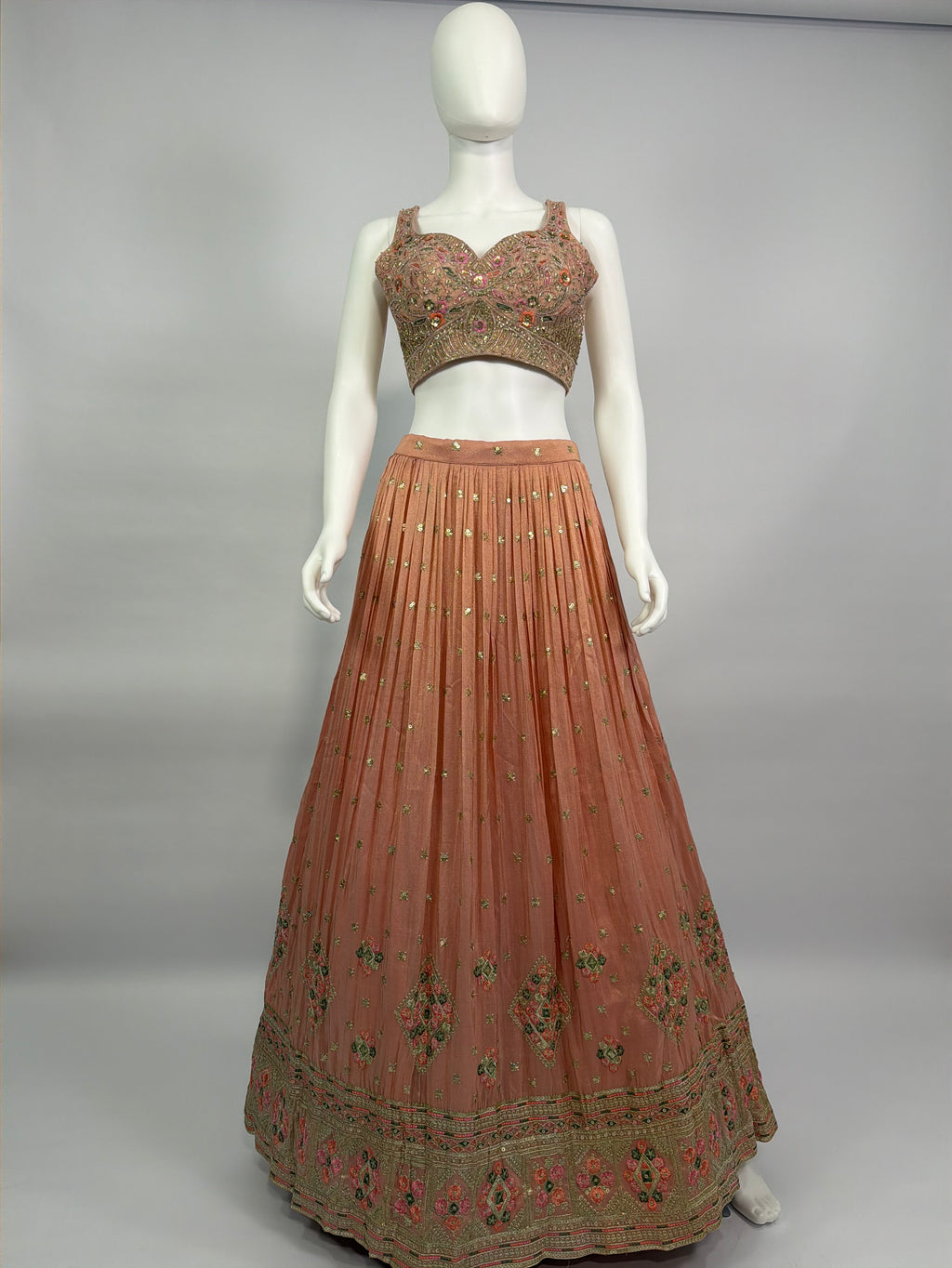 Peach Blush Tissue Handwork Lehenga Choli Set with Dupatta – Elegant Festive & Wedding Wear