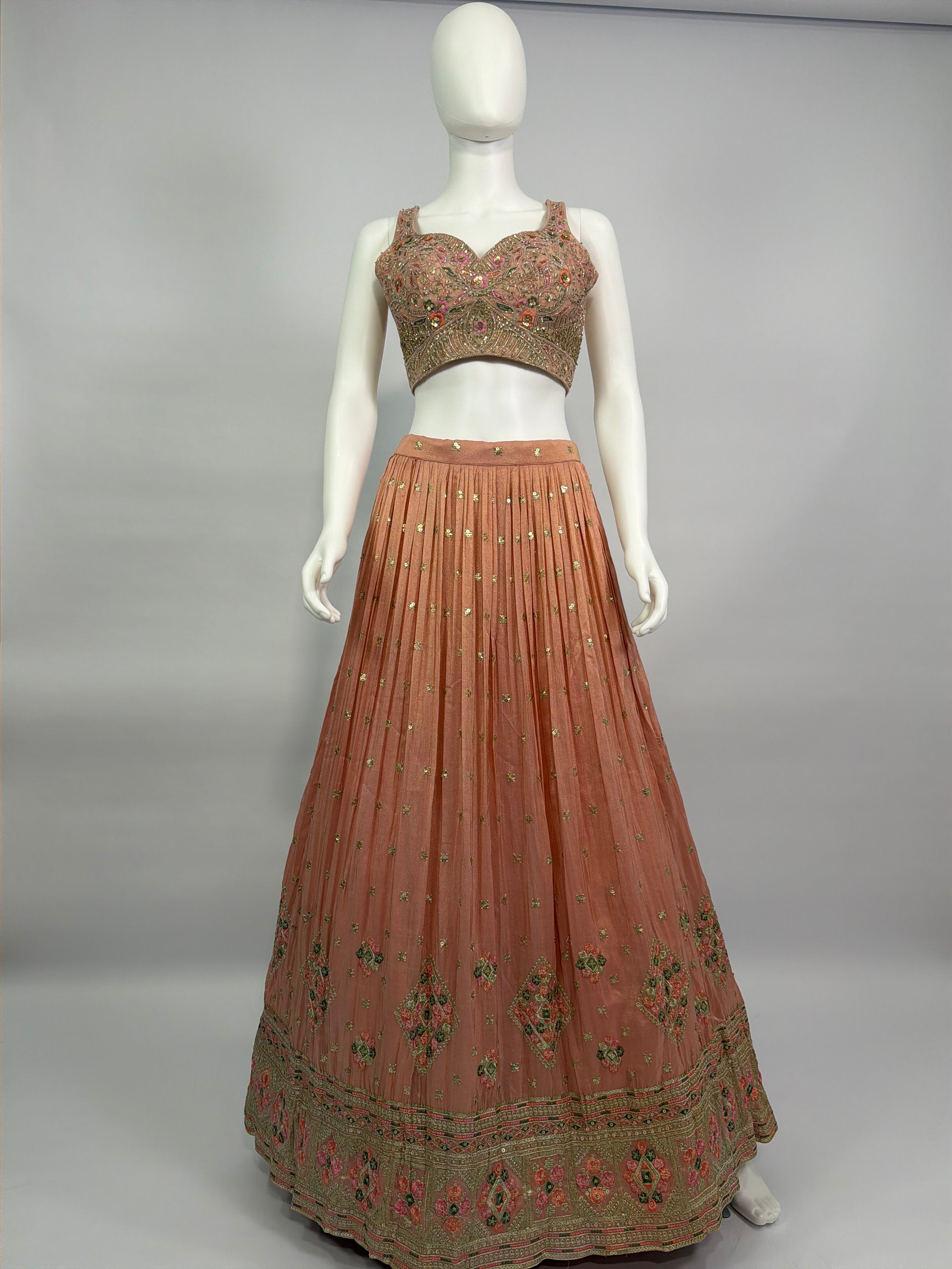 Peach Blush Tissue Handwork Lehenga Choli Set with Dupatta – Elegant Festive & Wedding Wear