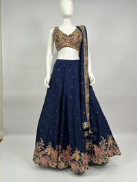 Navy Blue Lehenga Choli Viscos Organza