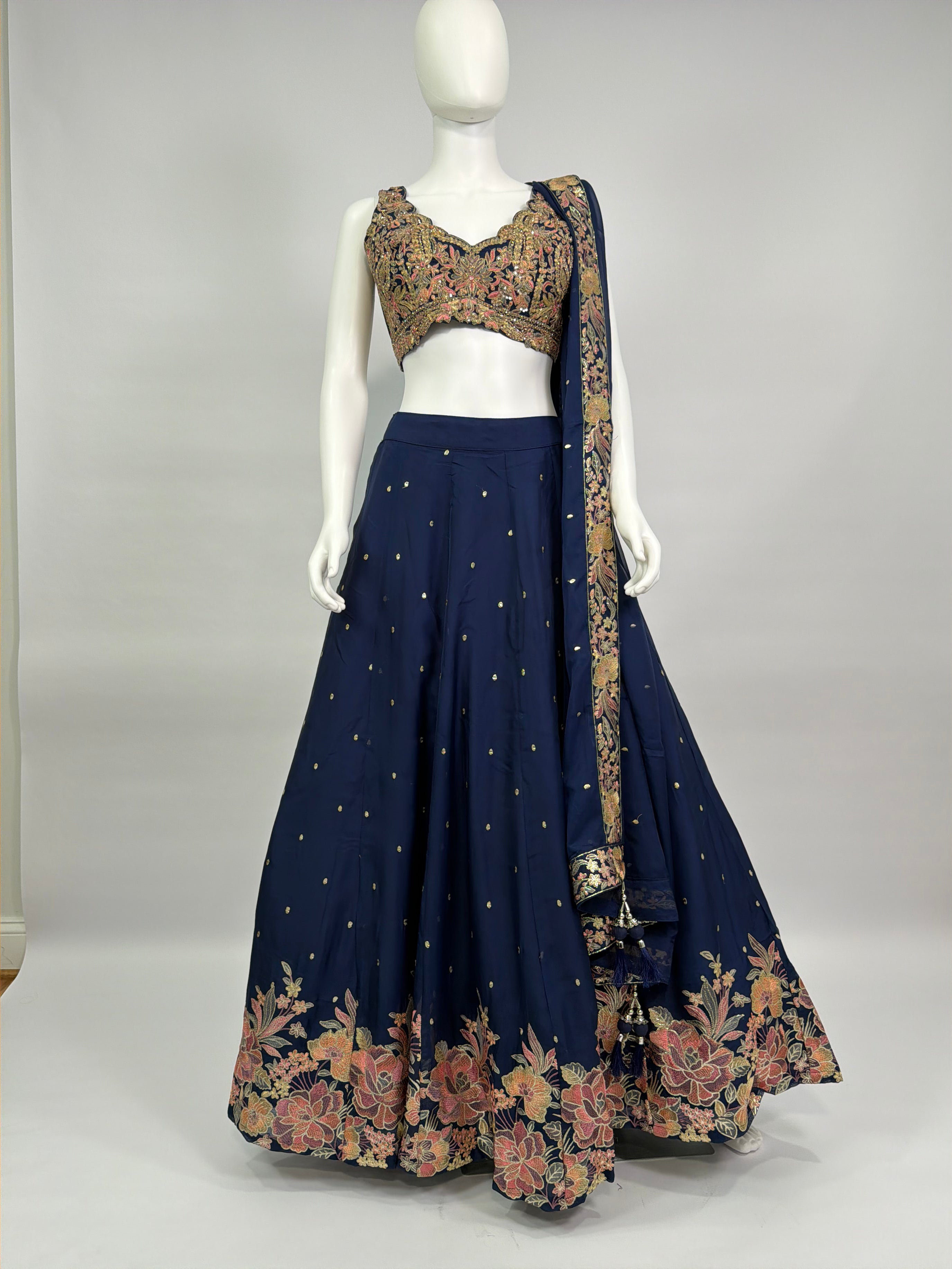 Navy Blue Lehenga Choli Viscos Organza