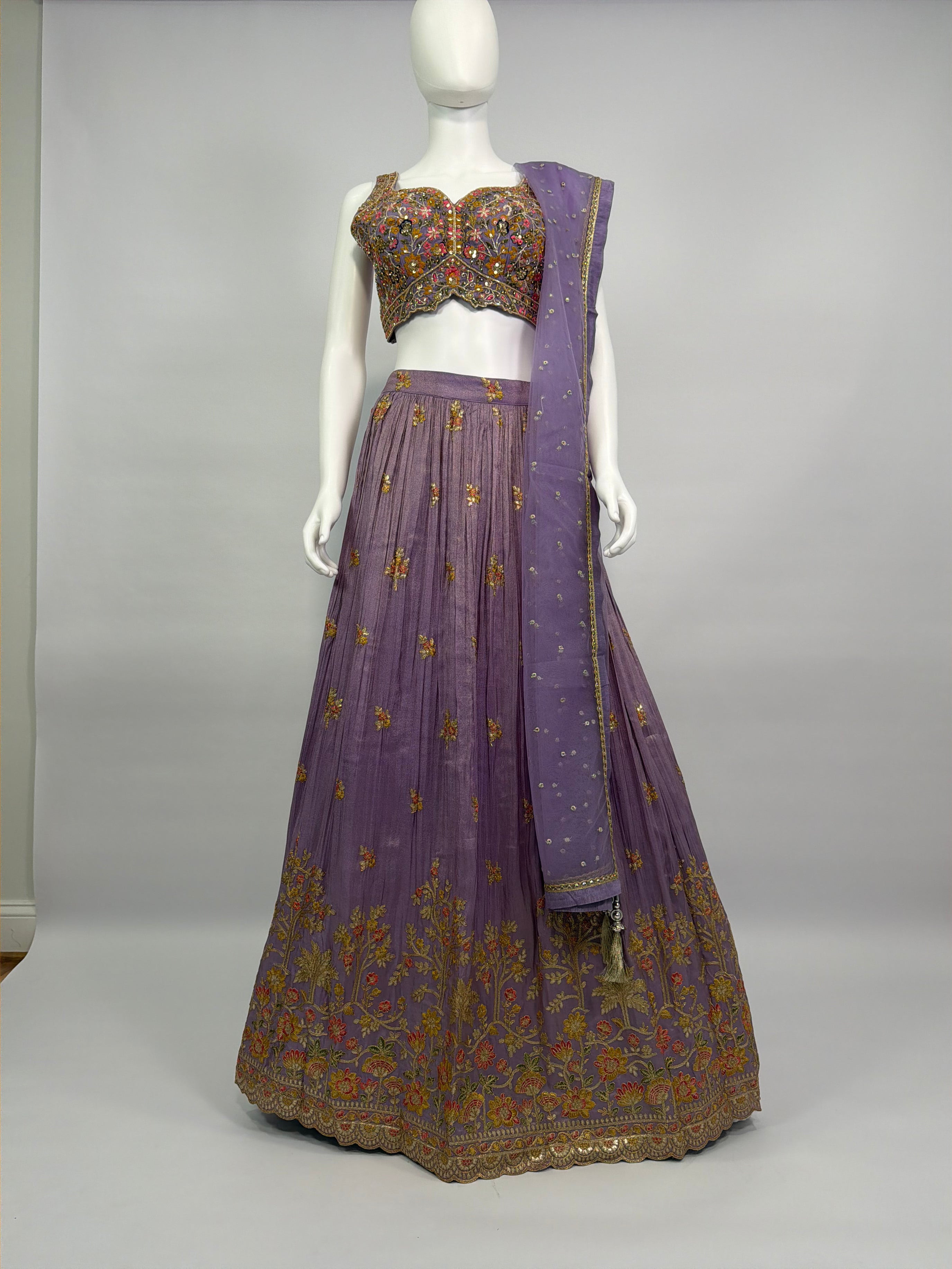 Lavender Tissue Handwork Lehenga Choli Set with Dupatta – Festive & Wedding Wear