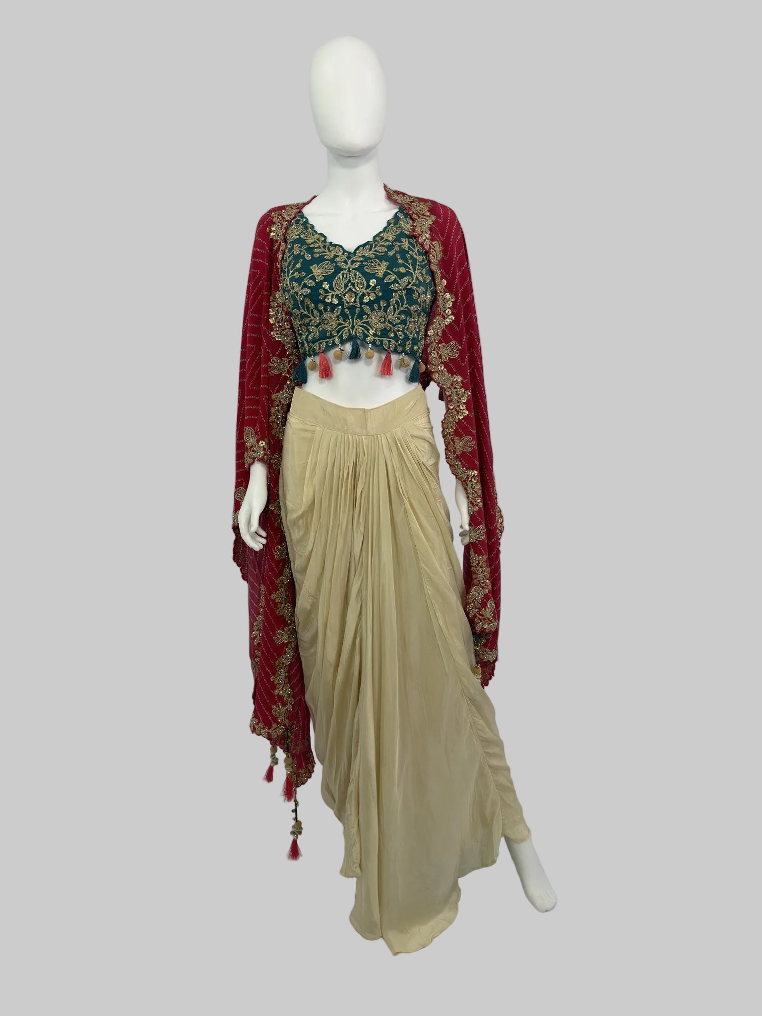 AMO-1001: Indo-Western Tulip Cut Drape Set – Bandish Tradition