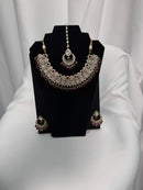 Royal Kundan Bridal Necklace Set with Ruby Beads, Earrings & Maang Tikka