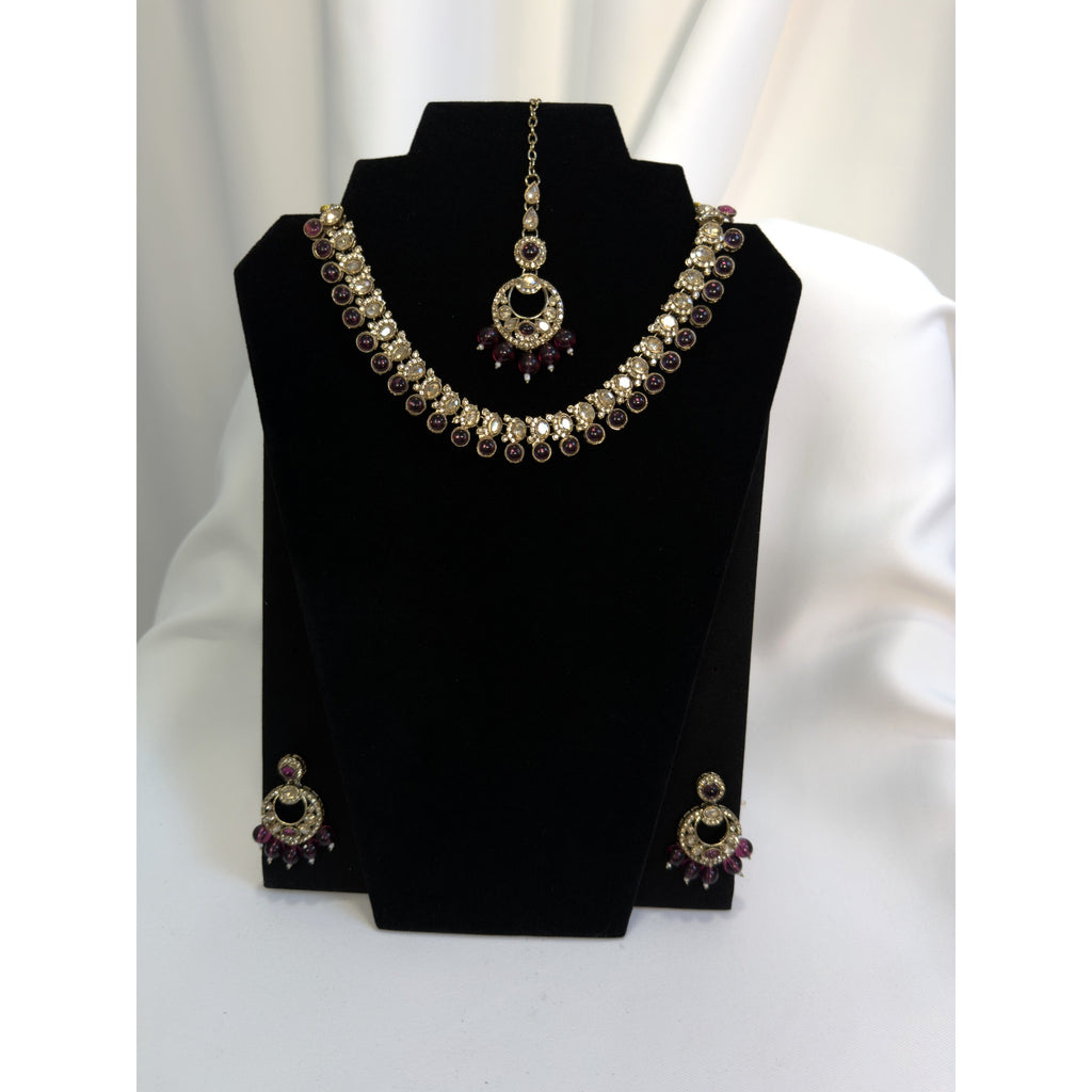 Royal Ruby Kundan Necklace Set with Maang Tikka & Earrings – Traditional Bridal Jewelry