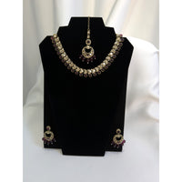 Royal Ruby Kundan Necklace Set with Maang Tikka & Earrings – Traditional Bridal Jewelry