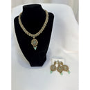 Elegant Polki Necklace Set with Mint Green Drops, Earrings & Maang Tikka