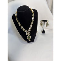 Elegant Polki Pendant Necklace Set with Emerald Green Accent & Matching Earrings
