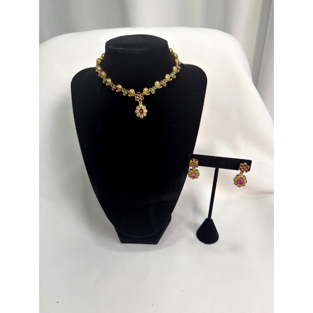 Traditional Multicolor Stone Necklace Set with Pendant & Matching Earrings – Celebrations Collection