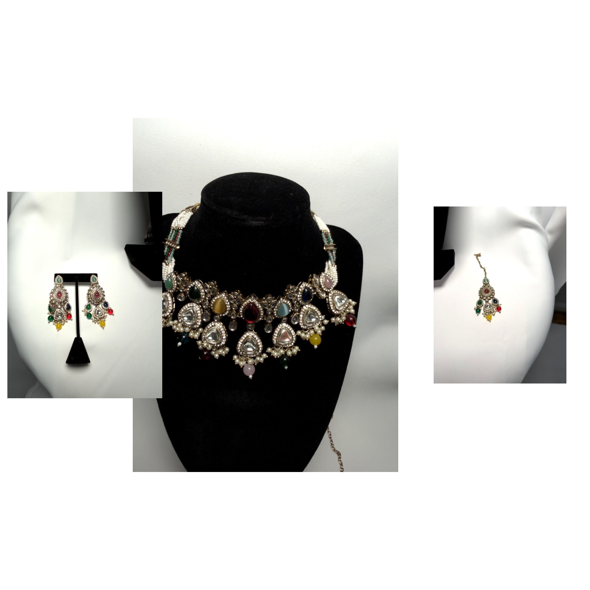 Royal Multicolor Kundan Bridal Choker Set with Earrings & Maang Tikka
