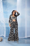 Black Embroidered Georgette Blazer Set