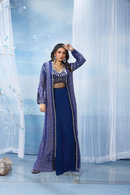Indigo Fusion Set Long Jacket with Palazzo Batik Print