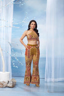 Backless Halter Co-ord Set  Short Choli With Pant Crepe Silk