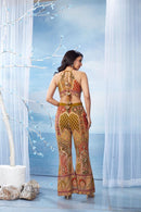 Backless Halter Co-ord Set  Short Choli With Pant Crepe Silk