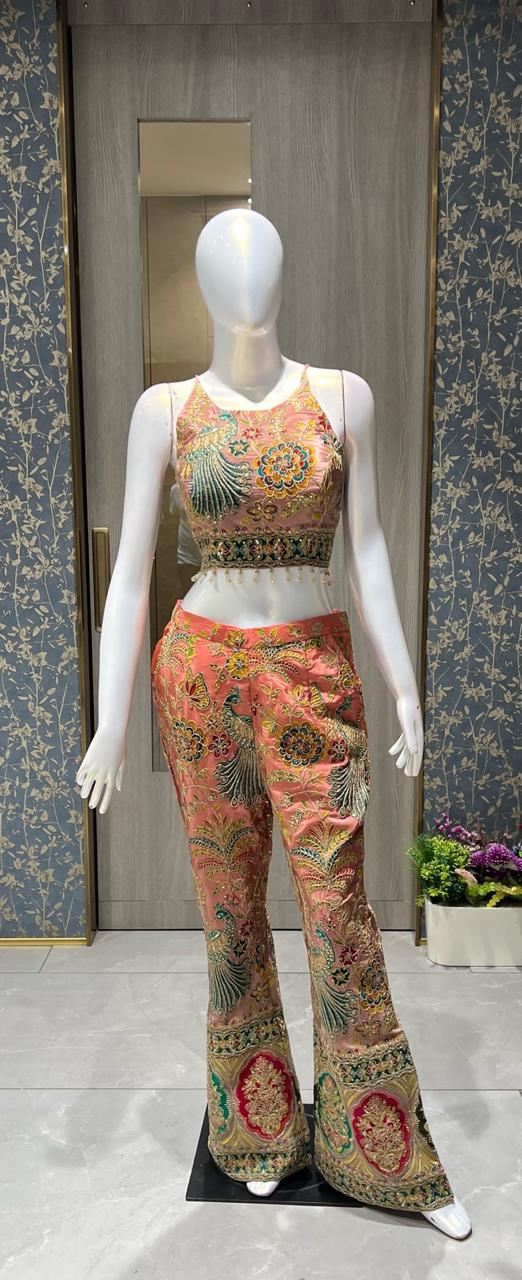 Peachy Pink Palazzo With Cropped Top