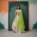 Cream/off white Lehenga Choli With Embroidery on Tissue Silk