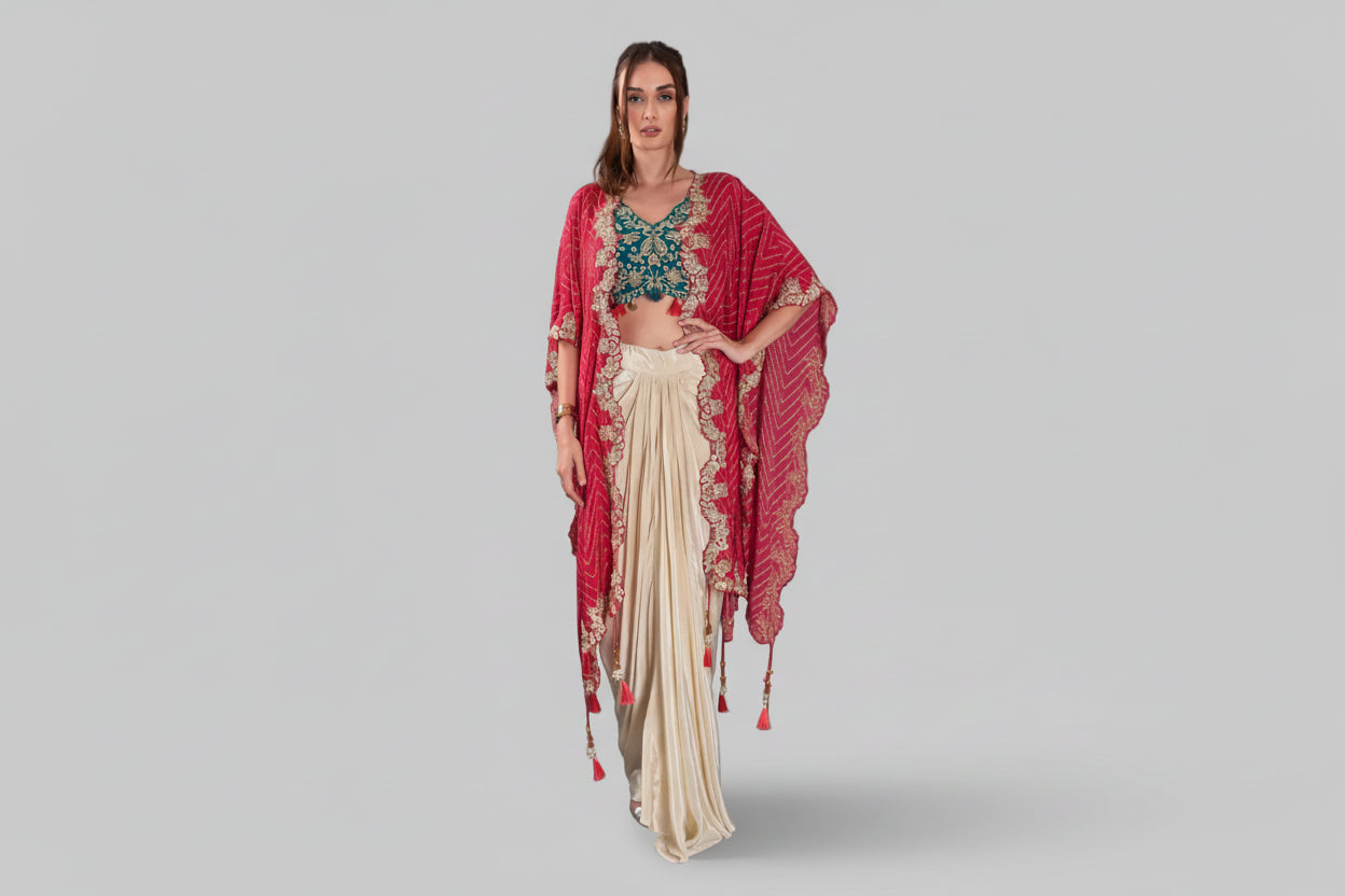 AMO-1001: Indo-Western Tulip Cut Drape Set – Bandish Tradition