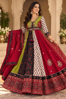 Seasonal Navratri Special – Multicolor Paneled Chaniya Choli Set with Red Dupatta