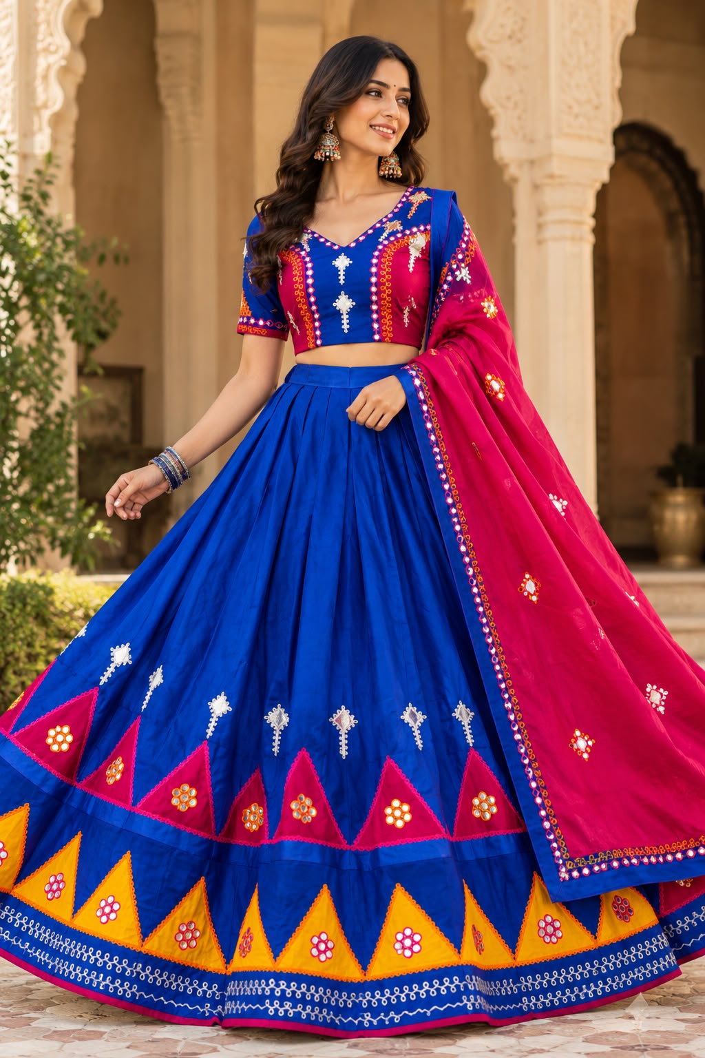 Seasonal Navratri Special – Royal Blue Chaniya Choli Set with Pink Dupatta