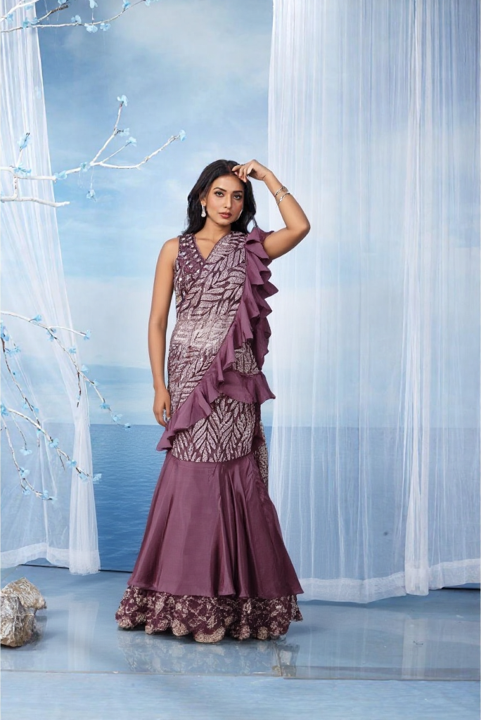 Draped Sarees Skirt Chinon Imported