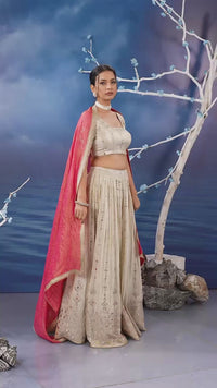 Cream/off white Lehenga Choli With Embroidery on Tissue Silk