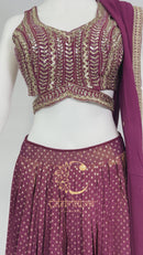 Plum Gold-Embellished Tissue Silk Lehenga