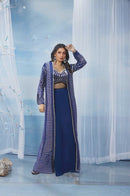 Indigo Fusion Set Long Jacket with Palazzo Batik Print