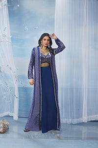 Indigo Fusion Set Long Jacket with Palazzo Batik Print