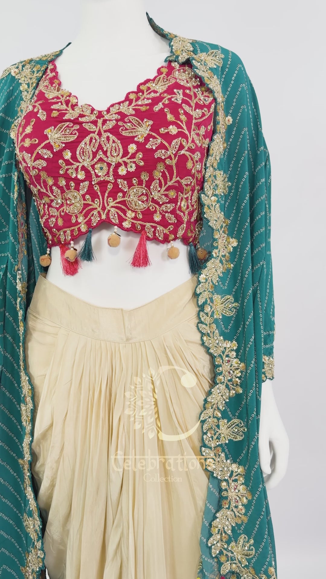 AMO-1001: Indo-Western Tulip Cut Drape Set – Bandish Tradition