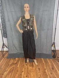 AMO-1007: Black & Gold Indo-Western Silk Ensemble with Handcrafted Embroidery