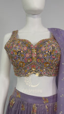 Lavender Tissue Handwork Lehenga Choli Set with Dupatta – Festive & Wedding Wear