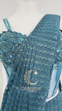 AMO-1011: Teal blue ready to wear saree Georgette