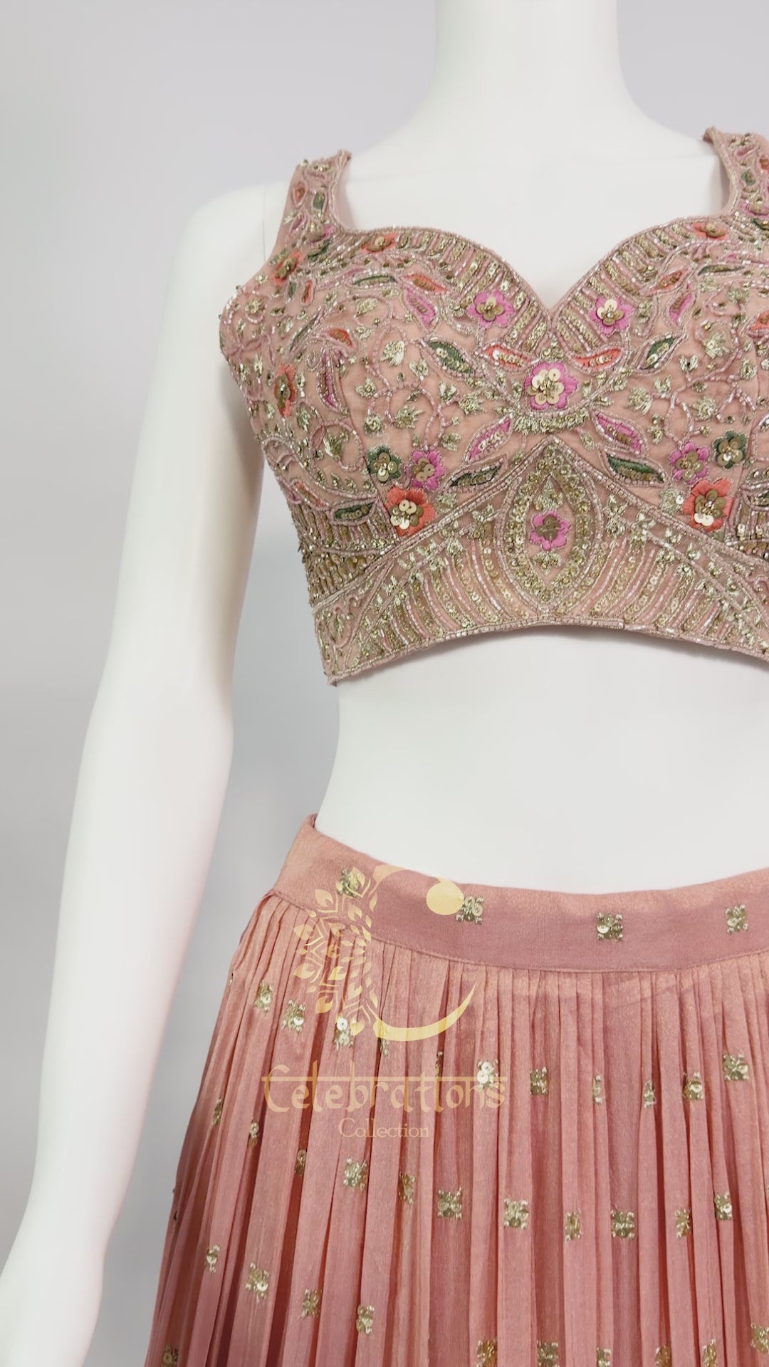 Peach Blush Tissue Handwork Lehenga Choli Set with Dupatta – Elegant Festive & Wedding Wear