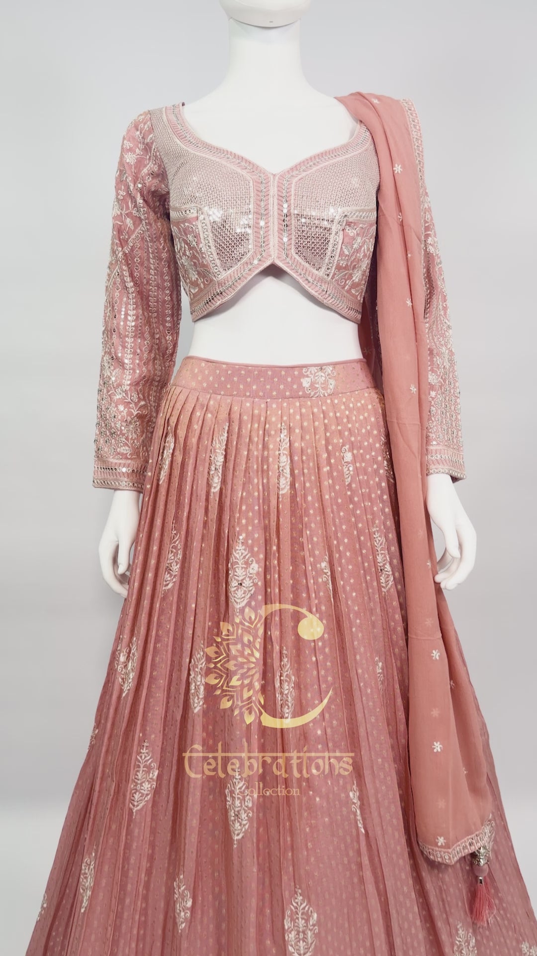 Peach Rose Silk Brocade Embroidered Lehenga Choli Set with Dupatta – Festive & Wedding Wear