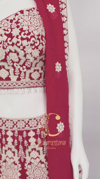Crimson Red Georgette All-Over Embroidered Designer Lehenga Choli Set with Dupatta – Bridal & Festive Wear
